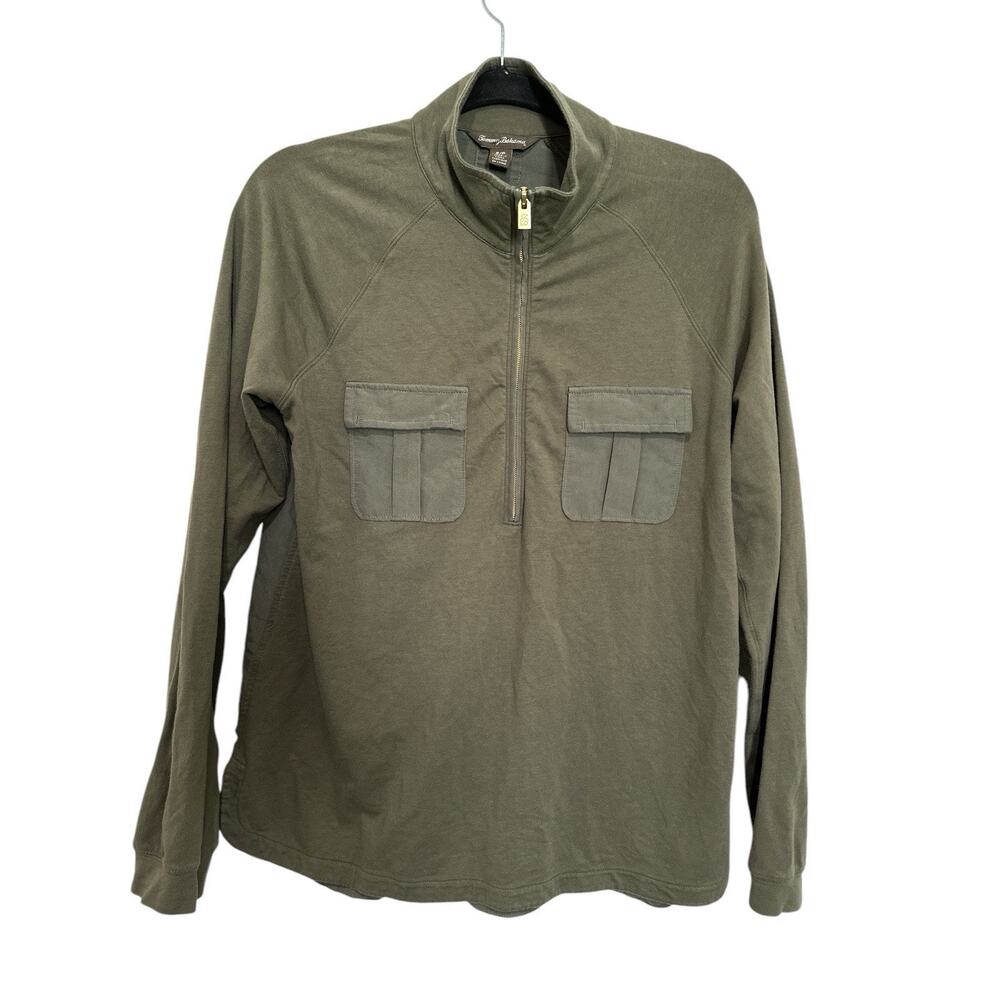 tommy bahama womens tops Size S olive green gold zipper. two front pockets